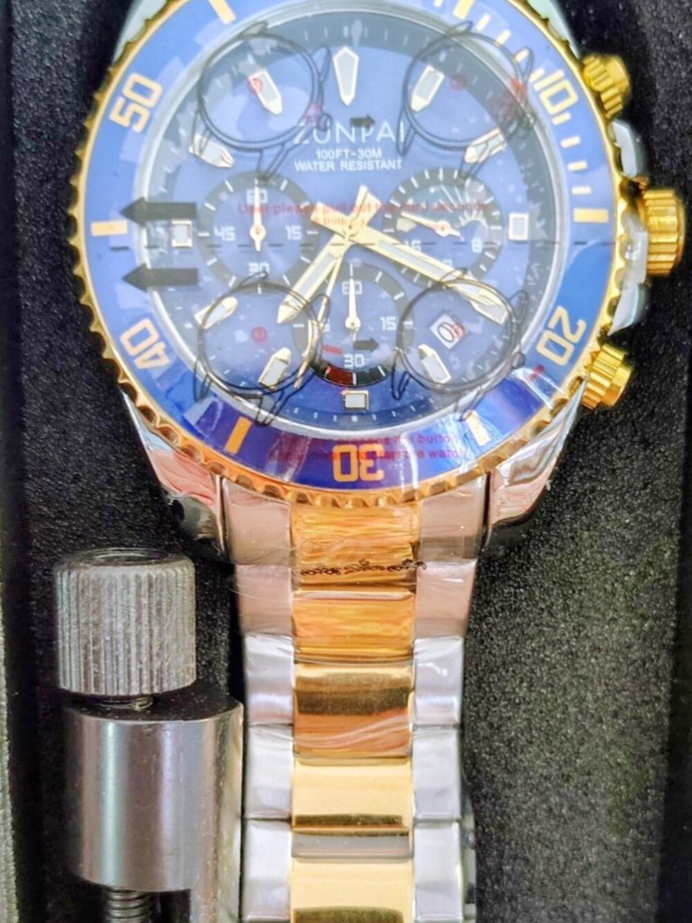 NWT Zunpai Men's Silver Blue Chronograph Watch